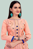 Salmon Peach Chanderi Silk Straight Cut Churidar Suit