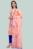 Salmon Peach Chanderi Silk Straight Cut Churidar Suit