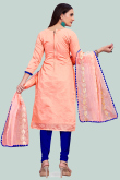 Salmon Peach Chanderi Silk Straight Cut Churidar Suit