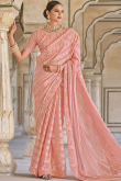 Salmon Peach Chiffon Lurex Thread Weaved Party Wear Saree