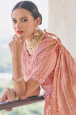 Salmon Peach Chiffon Lurex Thread Weaved Party Wear Saree