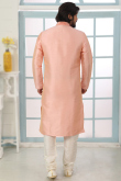 Salmon Peach Dupion Silk Embroidered Men Kurta