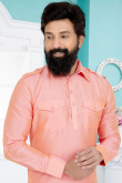 Salmon Peach Dupion Silk Men Kurta Pajama