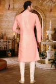 Salmon Peach Dupion Silk Men's Churidar Kurta 