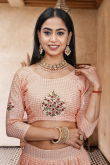 Salmon Peach Embroidered Georgette Panelled Style Lehenga