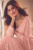 Salmon Peach Georgette Embroidered Long Choli Lehenga 