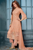 Salmon Peach Georgette Embroidered Straight Cut Trouser Suit