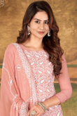 Salmon Peach Georgette Resham Embroidered Trouser Suit