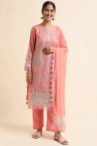 Salmon Peach Georgette Zari Embroidered Trouser Suit 