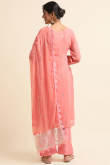 Salmon Peach Georgette Zari Embroidered Trouser Suit 