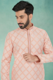 Salmon Peach Jacquard Churidar Men Kurta Pajama