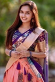 Salmon Peach Kalamkari Printed Cotton Flared Lehenga 