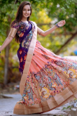Salmon Peach Kalamkari Printed Cotton Flared Lehenga 
