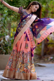 Salmon Peach Kalamkari Printed Cotton Flared Lehenga 