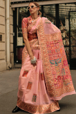 Salmon Peach Kora Silk Weaved Broad Border Saree 