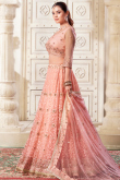 Salmon Peach Net Embroidered Lehenga For Sangeet 