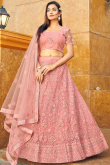 Salmon Peach Net Embroidered Panelled Style Lehenga 