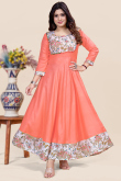 Net Dupatta in Salmon Peach with Resham Embroidery