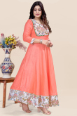Net Dupatta in Salmon Peach with Resham Embroidery