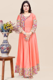 Salmon Peach Rayon Printed Casual Wear Ready Made Kurti