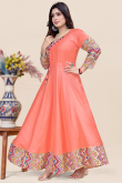 Salmon Peach Rayon Printed Casual Wear Ready Made Kurti