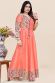 Salmon Peach Rayon Printed Casual Wear Ready Made Kurti
