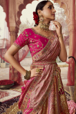 Salmon Peach Silk Dori Embroidered Panelled Lehenga