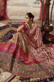 Salmon Peach Silk Dori Embroidered Panelled Lehenga
