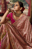 Salmon Peach Silk Dori Embroidered Panelled Lehenga