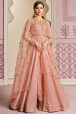 Salmon Peach Silk Front Slit Anarkali Suit