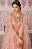 Salmon Peach Silk Front Slit Anarkali Suit