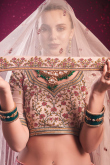 Salmon Peach Silk Sequins Embroidered Panelled Style Lehenga