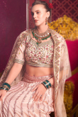 Salmon Peach Silk Sequins Embroidered Panelled Style Lehenga
