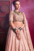 Salmon Peach Silk Sequins Embroidered Panelled Style Lehenga