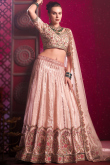 Salmon Peach Silk Sequins Embroidered Panelled Style Lehenga