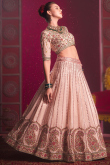 Salmon Peach Silk Sequins Embroidered Panelled Style Lehenga