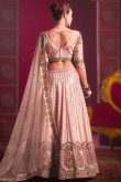 Salmon Peach Silk Sequins Embroidered Panelled Style Lehenga