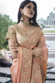 Salmon Peach Viscose Silk Embroidered Light Weight Saree