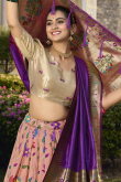Salmon Peach Weaved Zari Flared Style Paithani Silk Lehenga