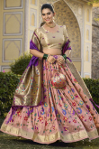 Salmon Peach Weaved Zari Flared Style Paithani Silk Lehenga