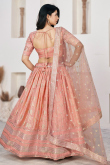 Salmon Peach Woven Zari Silk Flared Style Lehenga
