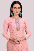 Salmon Pink Straight Cut Party Wear Traditional Suit in Chanderi