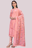 Salmon Pink Straight Cut Party Wear Traditional Suit in Chanderi