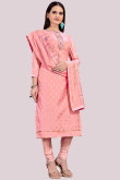 Salmon Pink Straight Cut Party Wear Traditional Suit in Chanderi