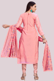 Salmon Pink Straight Cut Party Wear Traditional Suit in Chanderi