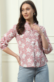 Salmon Pink Cotton Short Ready Made Kurti with Printed Detail