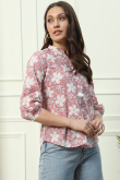 Salmon Pink Cotton Short Ready Made Kurti with Printed Detail