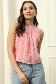Salmon Pink Cotton Printed Short Ready Made Kurti