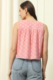 Salmon Pink Cotton Printed Short Ready Made Kurti