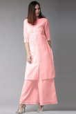 Salmon Pink Cotton Slub Kurti With Palazzo Pant